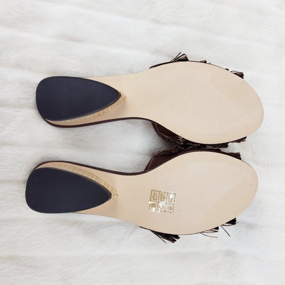 Brown fringe slip on mule clog flats - Picture 6 of 11